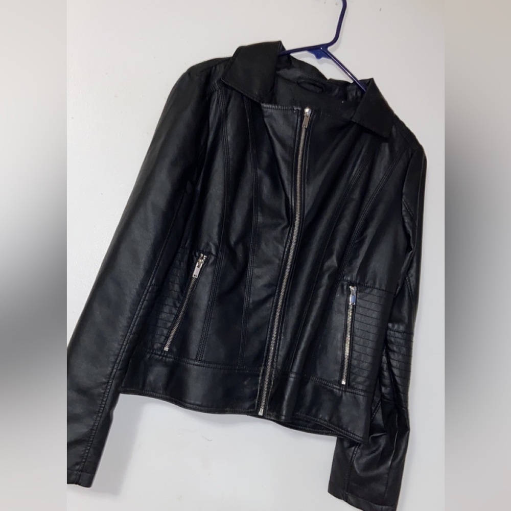 a.n.a. Black faux leather zip up jacket!